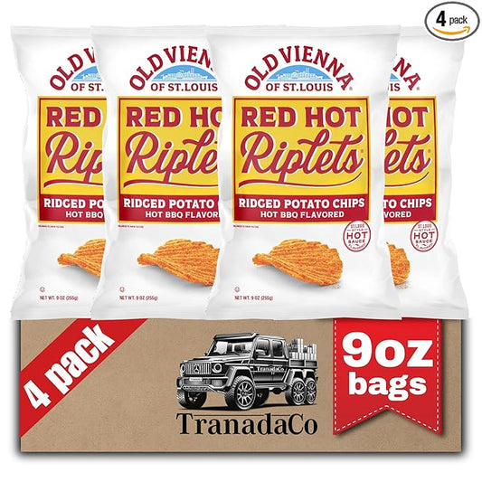 Old Vienna of St. Louis Red Hot Riplets Ridged Potato Chips 9oz Bags (4 Pack) by TranadaCo