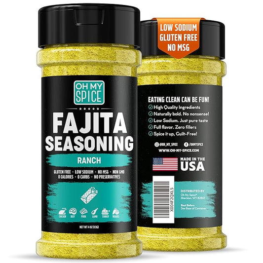 Fajita Seasoning Mix Ranch Seasoning Powder - Gluten Free & Low Sodium Mexican Seasonings Blend for Meat, Vegetables, Steak & Chicken Fajita. Dry Ranch Powder Fajitas Seasonings Spices. Taco Mix. 4oz