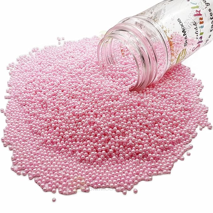 SE Si&Moos Nonpareil Sprinkles, 2mm Baby Pink Mini Edible Pearls Pink Sprinkles for Cake Decorating Halloween Cookie Decorations Wedding Shower Party Christmas Holiday Supplies 3.5 OZ