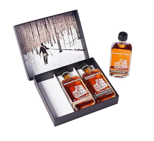 Runamok Maple Syrup Gift Box | Barrel-Aged Selection | Special Present For Holidays| Bourbon, Whiskey & Rum Barrel-Aged Maple Syrup | 3 Bottles of Real Maple Syrup | 8.45 Fl Oz (250mL)