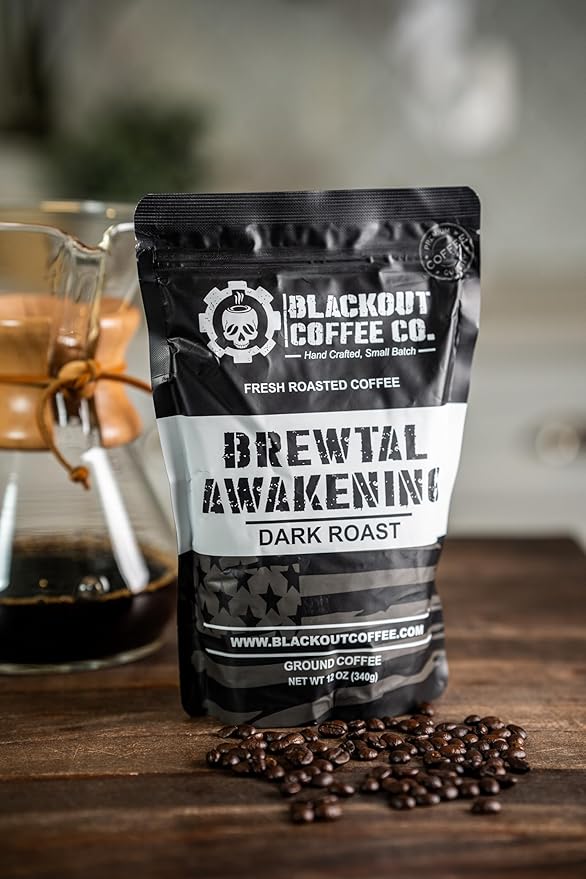 Blackout Coffee Brewtal Awakening Ground Coffee ??Dark Roast, Bold Flavor ??Freshly Roasted 12oz Bag, American Made