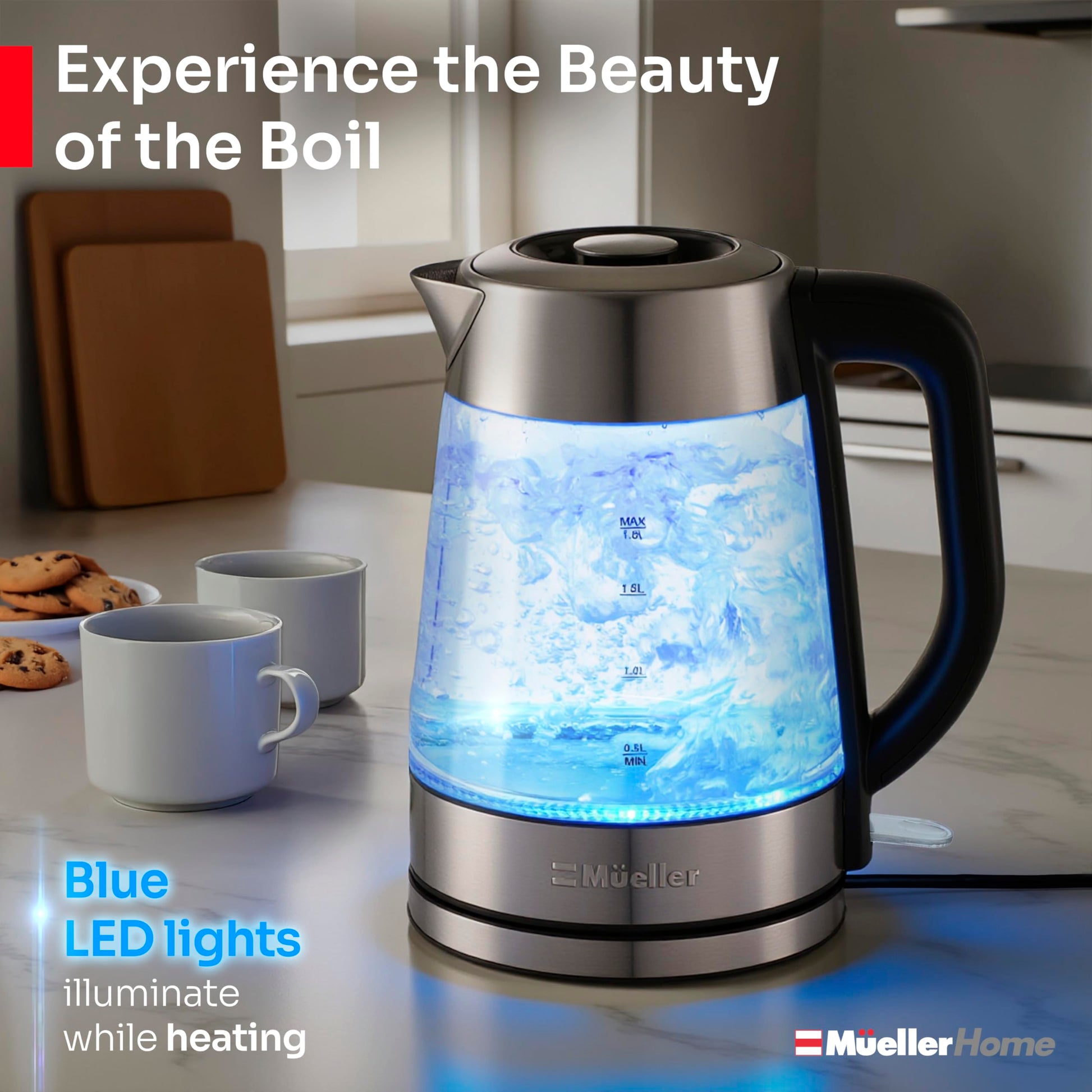 MUELLER HOME Rapid Boil Electric Tea Kettle 1.8L, BPA-Free Hot Water Boiler