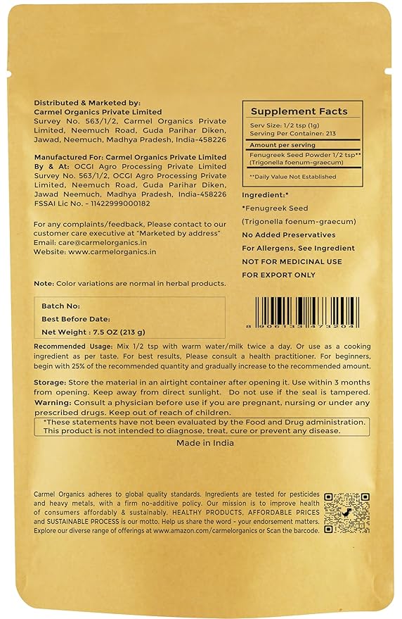 Fenugreek Seed Powder ??7.5 Ounce | Pure & Natural | Non-GMO | Perfect for Cooking, Herbal Remedies & Beauty Care, No Added Preservatives, Indian Origin Fenugreek
