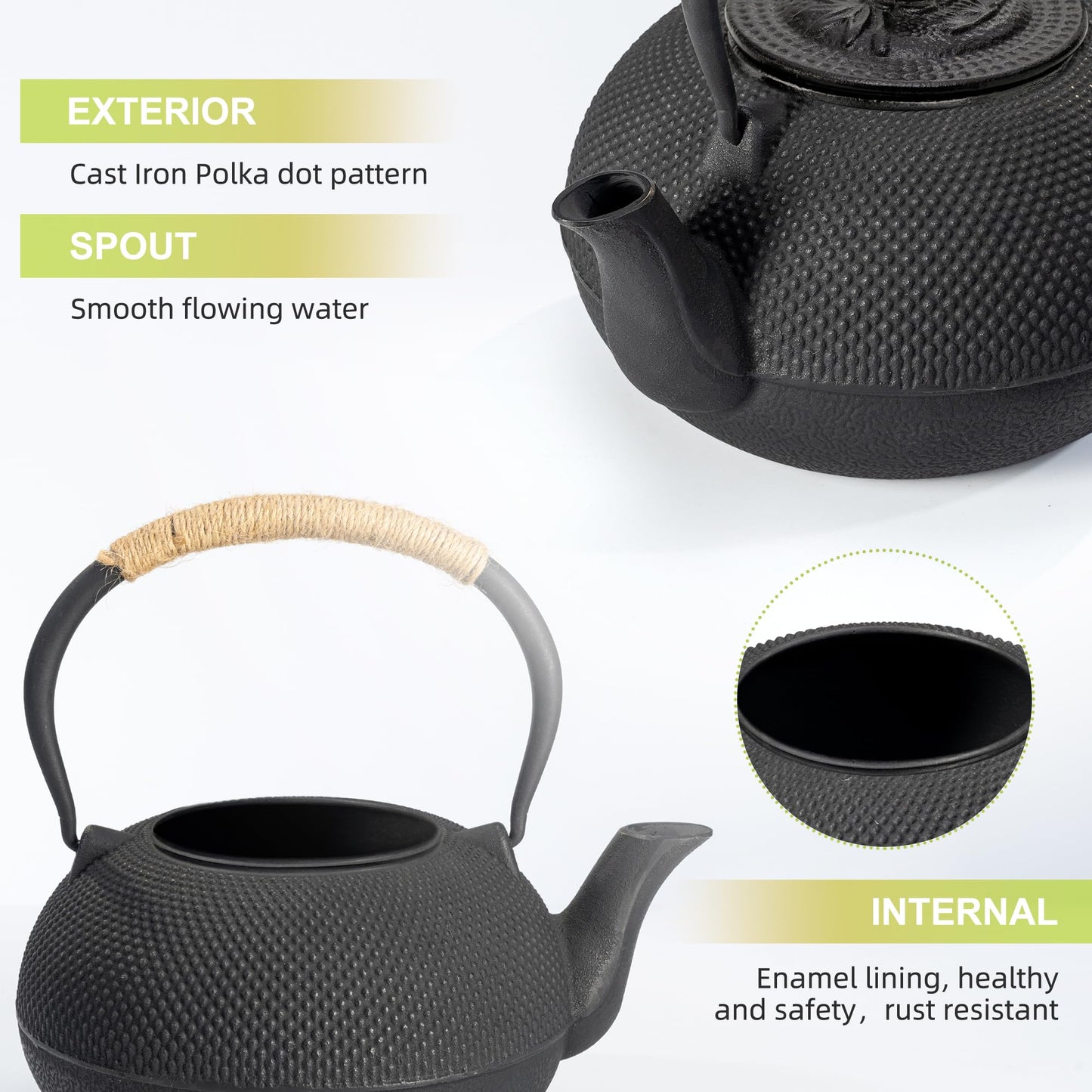 suyika Japanese Tetsubin Cast Iron Teapot Tea Kettle pot with Stainless Steel Infuser for Stovetop
