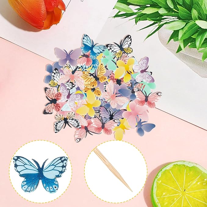 ZHUOWEISM 72 PCS Edible Butterfly Cupcake Toppers - Wafer Paper Butterflies - Colorful - Multiple Occasion