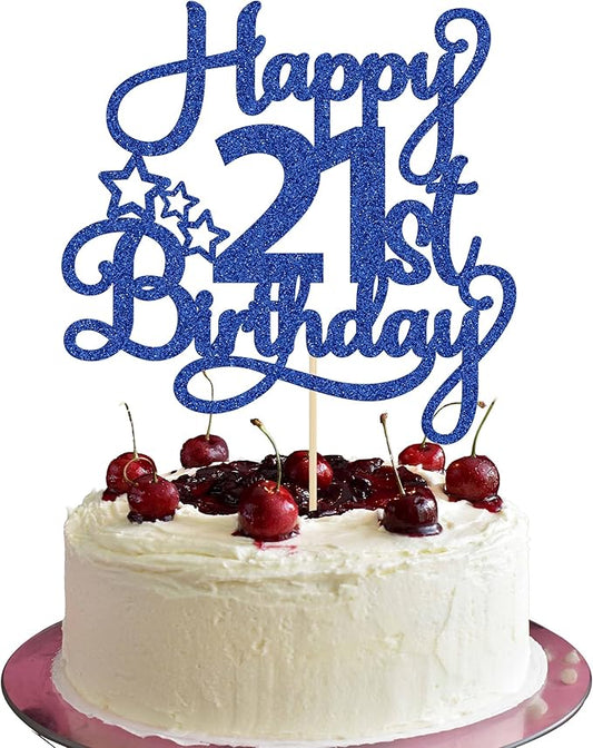 1 Pack Happy 21st Birthday Cake Topper Blue Glitter 21 & Fabulous Cheers to 21 Years Old Birthday Cake Pick for Celebrating 21st Birthday Anniversary Party Cake Decorations Supplies