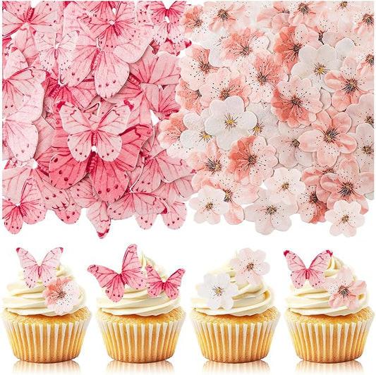 90PCS Wafer Paper Flowers Butterfly Cupcake Toppers, Cherry Blossom Cake Topper for Baby Shower Wedding Birthday Party Cake Food Decorations Supplie