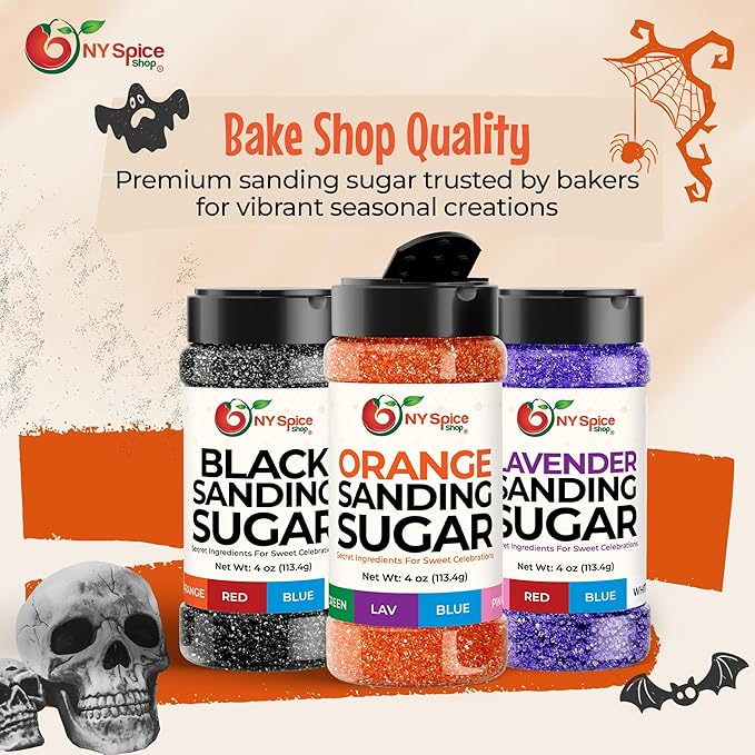 NY Spice Shop Orange-Black-Lavender Sanding Sugar - Sweet Colorful Edible Sprinkles for Candy Dishes, Cake Decorating, and Dessert Displays - 4 Ounce (Pack of 3)