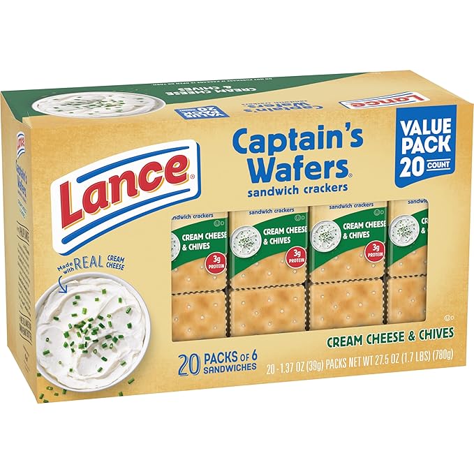 Lance Sandwich Crackers, Captain's Wafers Cream Cheese and Chives, 20 Packs, 6 Sandwiches Each