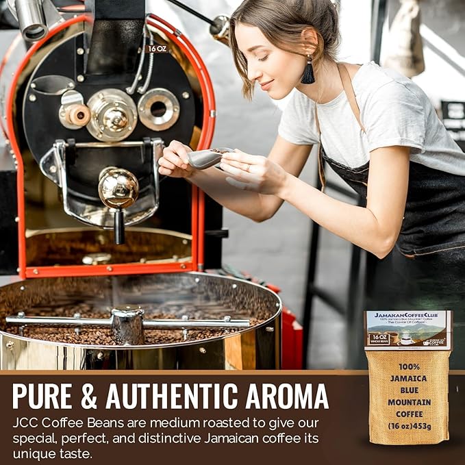 JamaicanCoffeeClub Blue Mountain Whole Bean Coffee ??WB 16oz 100% Jamaican Beans, Premium Roast, Bold Smooth Taste, Freshly Packed Coffee from Jamaica ??Rich Aroma Gourmet Blend