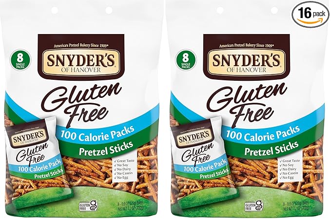 Snyder's of Hanover Gluten Free Pretzel Sticks, 100 Calorie Individual Packs, 8 Ct (Pack of 2)