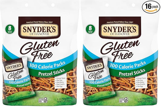 Snyder's of Hanover Gluten Free Pretzel Sticks, 100 Calorie Individual Packs, 8 Ct (Pack of 2)