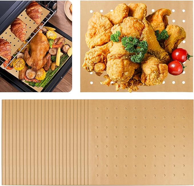 Air Fryer Liners Disposable, Parchment Paper for Baking, 100 Pcs 11 x 9 inch Unbleached Parchment Paper Sheets, Perforated Rectangular Baking Papers, HOFHTD Nonstick Air Fryer Accessories