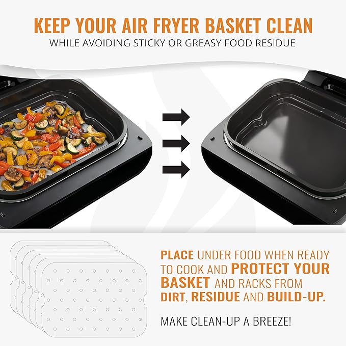 INFRAOVENS Air Fryer Parchment Paper Liners for Ninja Foodi XL Smart FG551 6-in-1 Indoor Grill, Ninja Foodi Accessories, Air Fryer Liners and Reusable Heat Resistant Mat, Air Fryer Liners Disposable