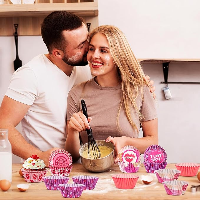 SANNIX 450pcs Valentine's Day Cupcake Liners, Red Pink Love Baking Cups Cupcake Wrappers Paper Wraps Muffin Liners for Valentines Day Wedding Birthday Party Candy Cake Decorations Supplies