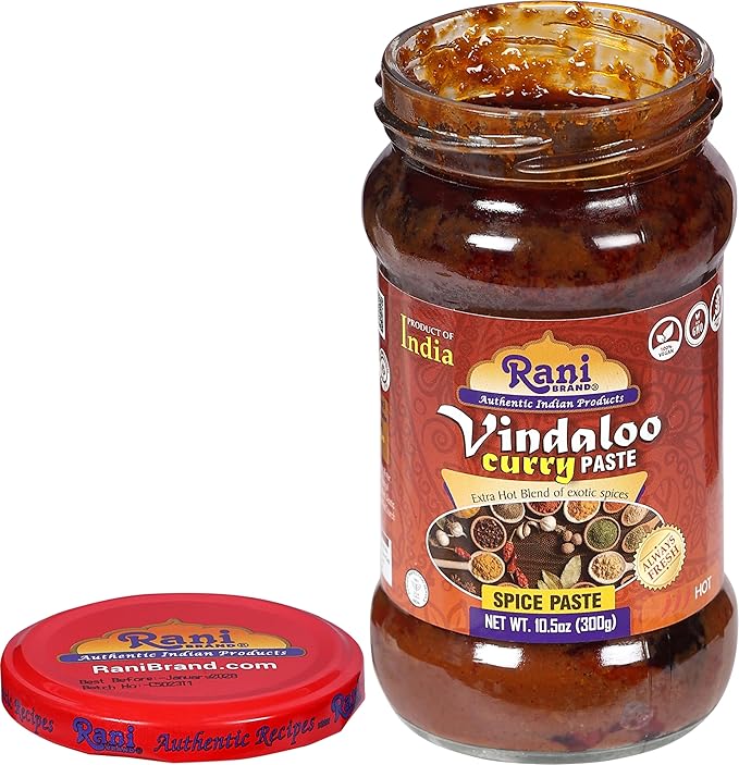 Rani Vindaloo Curry Cooking Spice Paste, Hot! 10.5oz (300g) Glass Jar, Pack of 5+1 FREE ~ No Colors | All Natural | NON-GMO | Kosher | Vegan | Gluten Free | Indian Origin