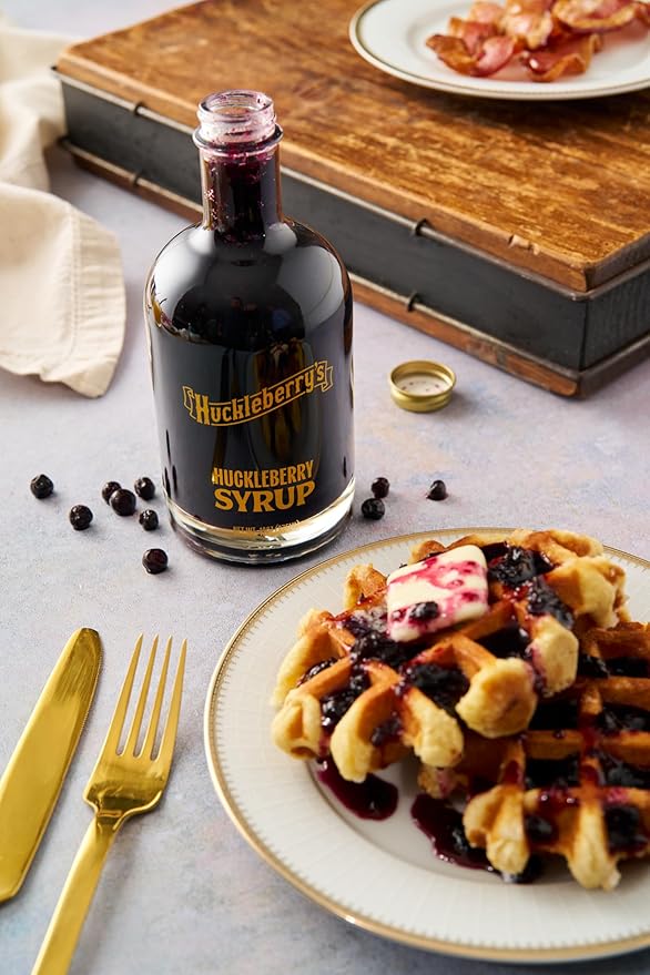 Huckleberry Syrup - Premium Breakfast made with real wild huckleberries & blueberries - Wild Mountain Huckleberry Pancake, Waffle & Dessert Syrup
