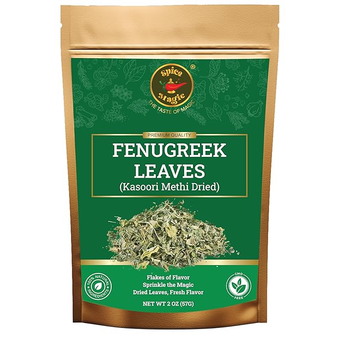 SPICE MAGIC Fenugreek Leaves ??Kasoori Methi Premium Quality, Whole and Aromatic for Seasoning, Baking, and Cooking ??2 oz (2 OZ, Fenugreek Leaves)