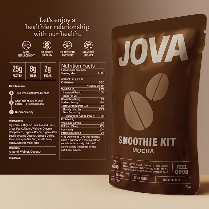 JOVA Smoothie Sampler Pack | Includes Mocha, Cinnamon & Vanilla Cream | 25g Protein | Gluten-Free, Non-GMO, No Added Sugar | Easy, Tasty & Healthy Shake Kit | 6-Pack