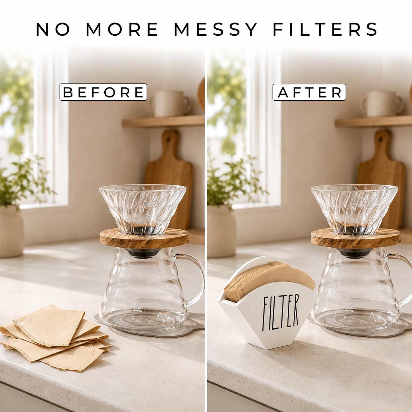 CHONIC Wood Coffee Filter Holder, Farmhouse Cone Filter Storage Organizer, Wall Mount Coffee Bar &