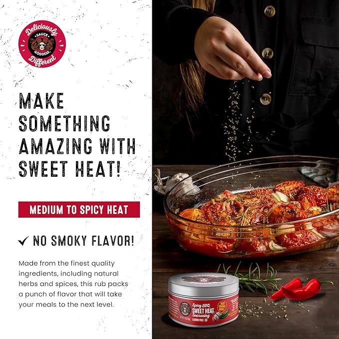 Sauce Goddess - BBQ Sweet Heat Spice Rub - Gluten-Free Seasoning, Garlic-Loaded Spicy Sweet Rib Rub - 1.75oz (2 Tin Cans)