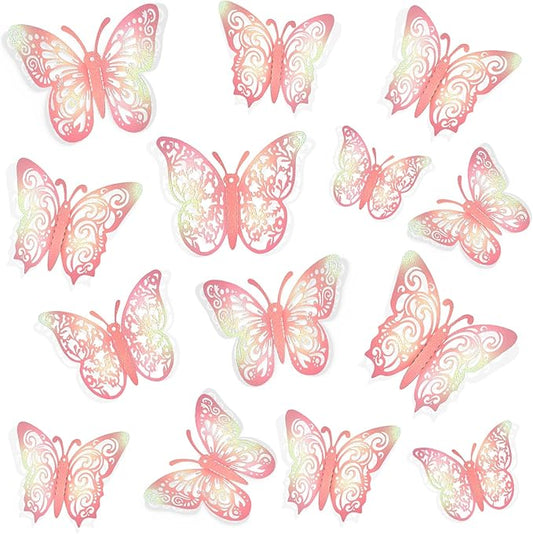 72 Pcs Butterfly Decorations, Wall Decor, Butterflies for Crafts, Cake Decorating, Wall Stickers Room Decor, Laser Pink(Polarised Green)