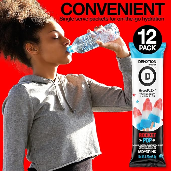 Devotion Nutrition HydroFLEX Water Flavoring Packets ??Sugar-Free Hydration with Vitamins & Electrolytes ??Dye-Free, Gluten-Free (Rocket Pop) 12-Pack Drink Mix