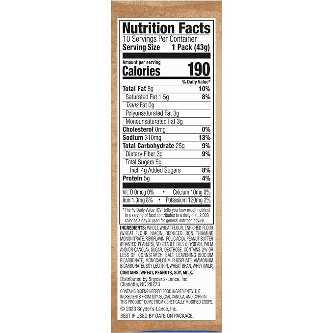 Lance Sandwich Crackers, Made with Whole Grain Crackers, Peanut Butter, 10 Individual Packs