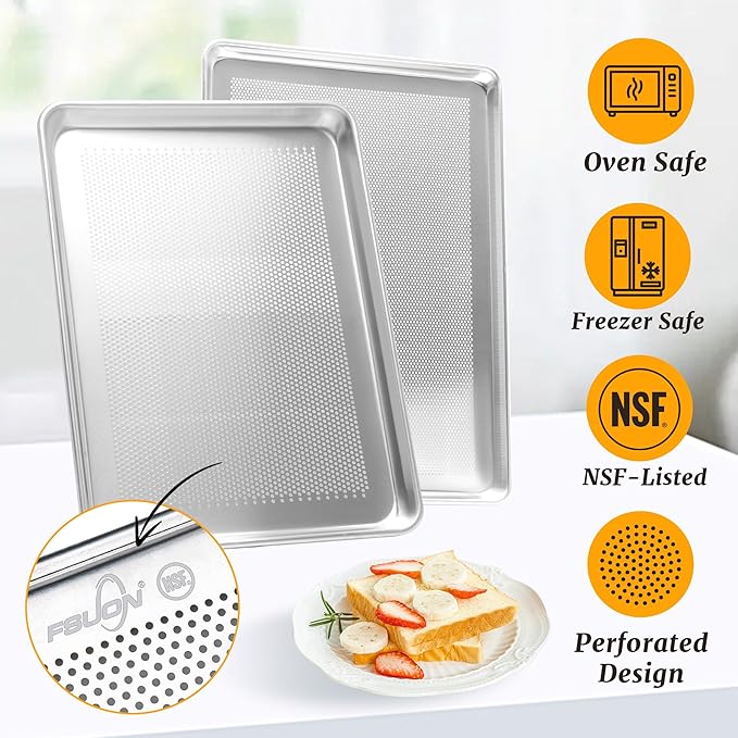 12 Pack Half Size Aluminum Perforated Baking Sheet Pan, 13"×18" Cookie Sheets For Oven in Bakery, Restaurant & Kitchen