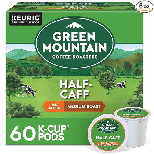 Green Mountain Coffee Roasters Half Caff, Keurig Single Serve K-Cup Pods, Medium Roast Coffee, 60 Count, (6 Packs of 10)