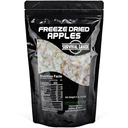 Survival Grocery® Freeze Dried Apples - Non-GMO, Gluten-Free, Unsweetened Diced Apple Pieces - Natural Freeze Dried Fruit For Oatmeal, Granola, Smoothies, Baking Or On-the-go Snacking (4 oz./1 Bag)