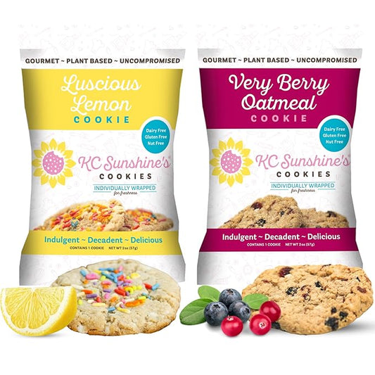 KC Sunshine’s Gluten Free Cookies (Lemon & Berry Variety Pack, Pack of 6) – Gluten Free Snacks – Plant Based, Nut Free, Vegan Friendly & Dairy Free Cookies – Individually Wrapped