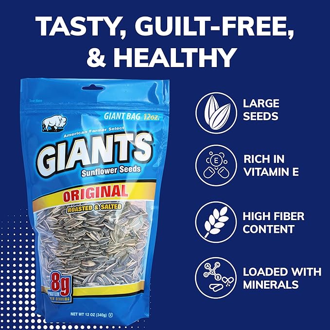 GIANTS Original Sunflower Seeds - Sunflower Seeds to Eat, Sunflower Seeds Bulk, Lightly Salted for Eating, Shelled, 8g Protein Per Serving - 12 oz Bag