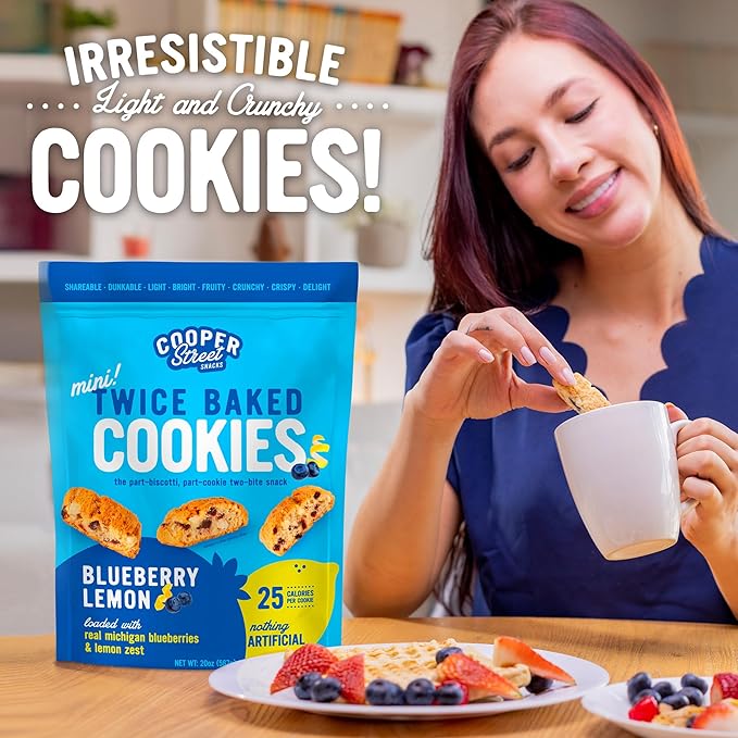 Cooper Street Twice-Baked Blueberry Lemon Biscotti Cookies (16 oz) ??Over 50 Biscotti per Bag Loaded with Real Fruit, Italian Style Snacks Ideal with Coffee or Tea - Dairy, Peanut & Soy Free, Kosher