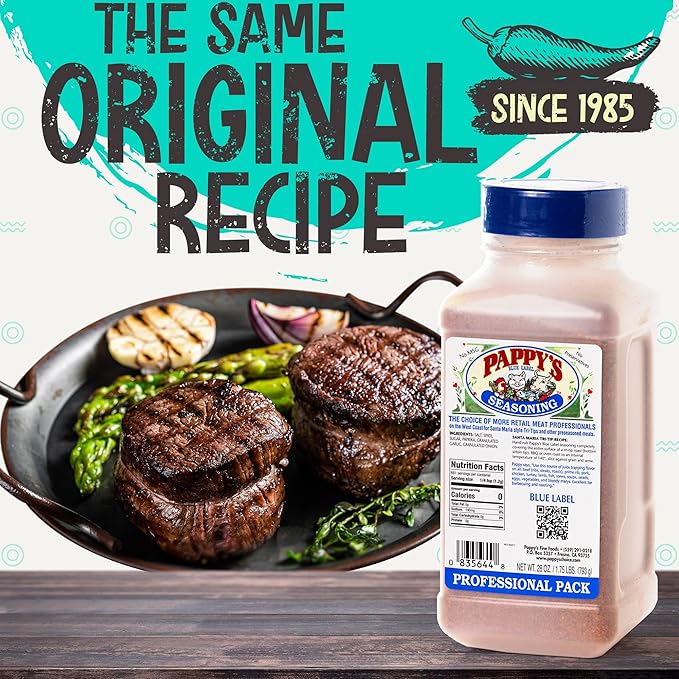 Pappy's Choice Seasonings - Less Salt. Perfect for bbq and smoked brisket, steak, beef, chicken, fajita, hogs, rib, seafood, bagel, popcorn, jerk, pizza and more.