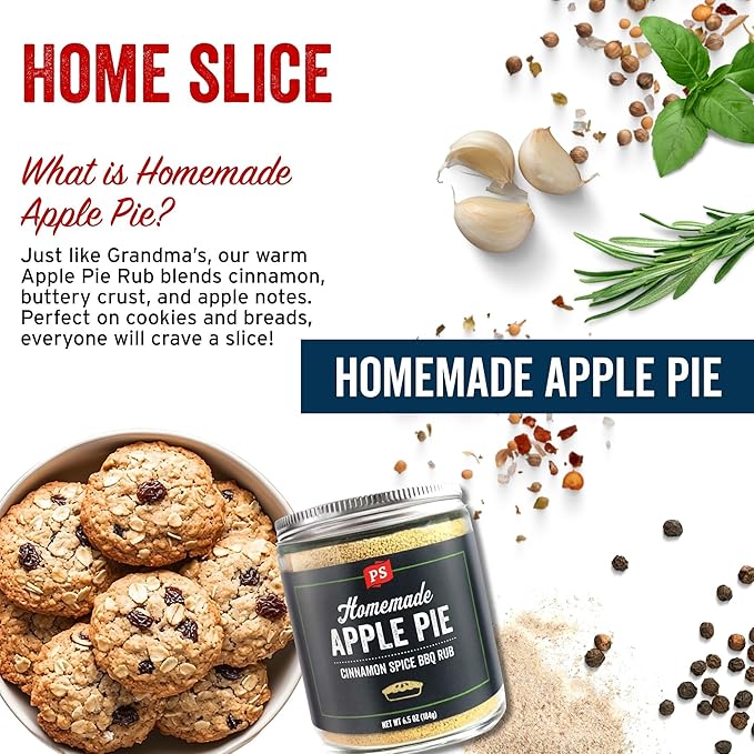 PS Seasoning Apple Pie Rub - Sweet and Smoky Cinnamon BBQ Seasoning for Smoking, Grilling, Baking - Buttery Apple Cinnamon Dry BBQ Rubs and Spices for Grilling Pork Chops, Ribs, Tenderloin, Turkey