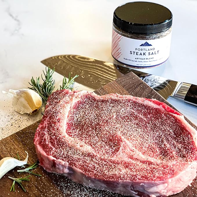 Portland Salt Co. Steak Salt & Spice Blend ??SPG Seasoning - Savory Mix of Sea Salt, Pepper & Garlic - Signature All-Purpose Gourmet Rub - Non-GMO, 4 Oz (Pack of 1)