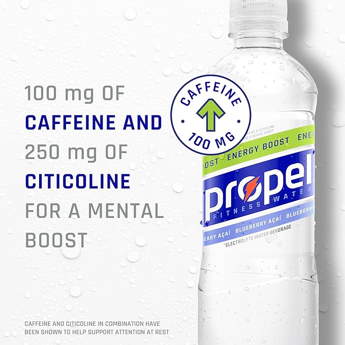 Propel Energy Boost Zero Calorie Flavored Water With Electrolytes and Caffeine, Blueberry Acai