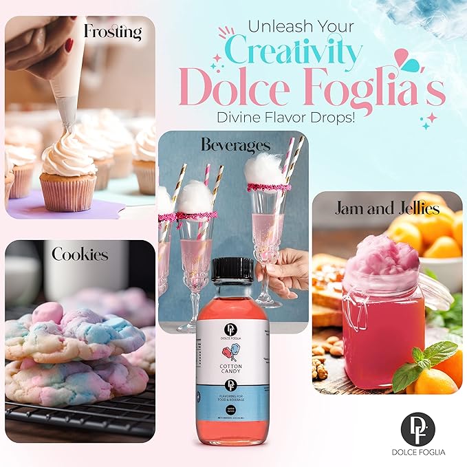 Dolce Flav Cotton Candy Extract 2 oz ??Kosher, Sugar-Free, Concentrated Carnival-Style Flavoring for Baking, Frostings & Drinks, Includes Measured Dropper