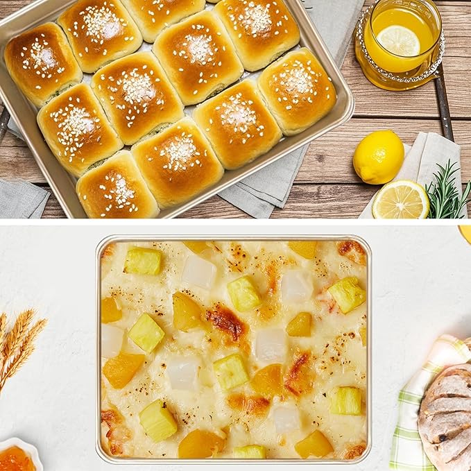 AMAGABELI GARDEN & HOME Nonstick Deep Baking Pans for Oven Tray Cake Carbon Steel Pan Baking Sheets Set of 3 Rectangle Bakeware Set for Cake Lasagna Brownie Casserole Cookie Cooking (9''/10''/13'')