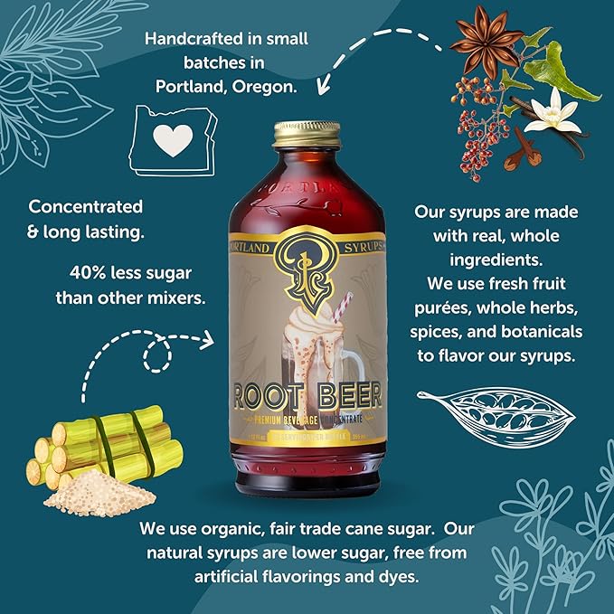 Portland Syrups Genuine Root Beer Syrup - Premium Beverage Concentrate for Authentic Cocktails, Soda, Ice Cream, Coffee Drinks, and More - 12 oz with 24 Servings (Pack of 2)