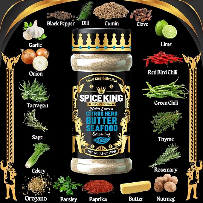 Spice King Citrus Herb Butter Seafood Seasoning - 1.8 Oz Shaker Bottle - Gourmet Seafood Boil Seasoning with Zesty Citrus & Buttery Herb Blend for Shrimp, Crab, Lobster & Fish