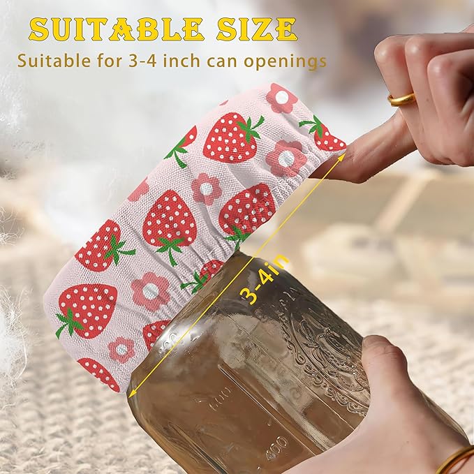 Cloth Covers for Sourdough Starter Jars, Red Strawberry Flower Heat Preservation to Increase Fermentation for Bread Sewn Cloth Cover for Sourdough Starterç«? Packç«?,<div>