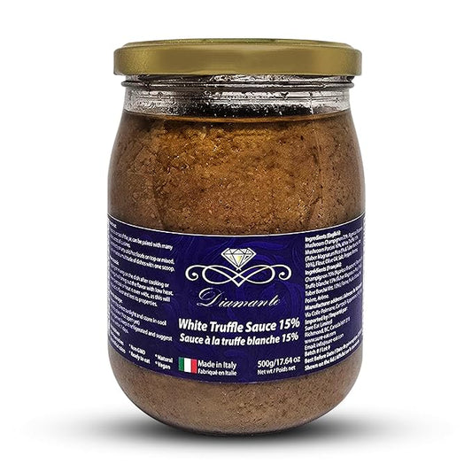 Diamante Italy White Truffle Sauce with High 15% White Truffle Content - Authentic Italian Gourmet White Truffle & Mushroom Sauce - Non GMO, Vegan & Made in Italy - 500g