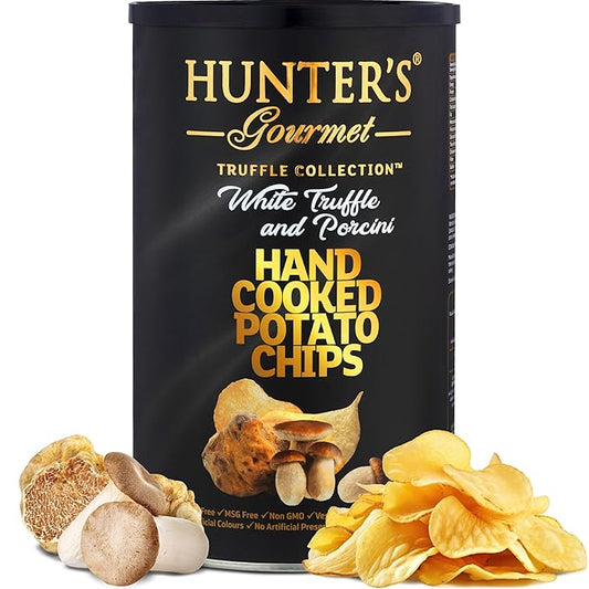Hunter's Gourmet Premium Truffle Chips | No Artificial Colors or Preservatives | Hand-Cooked | Made with 100% Sunflower Oil | White Truffle & Porcini | Gluten-Free Snacks | Pack of 1 | 150g