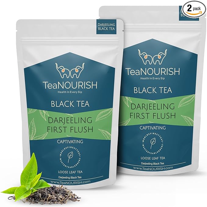 TeaNOURISH Darjeeling First Flush Black Tea | Single Estate Refreshing & Aromatic | Loose Leaf Tea | Freshly Sourced Direct From Origin - 1.76oz/50g (Pack of 2)