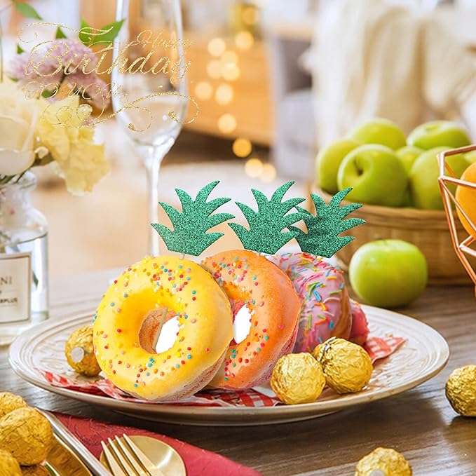 48PCS Pineapple Cupcake Donut Cake Toppers, Pineapple Cute Cupcake Picks for Summer Tropical Hawaiian Party Cake Decorations