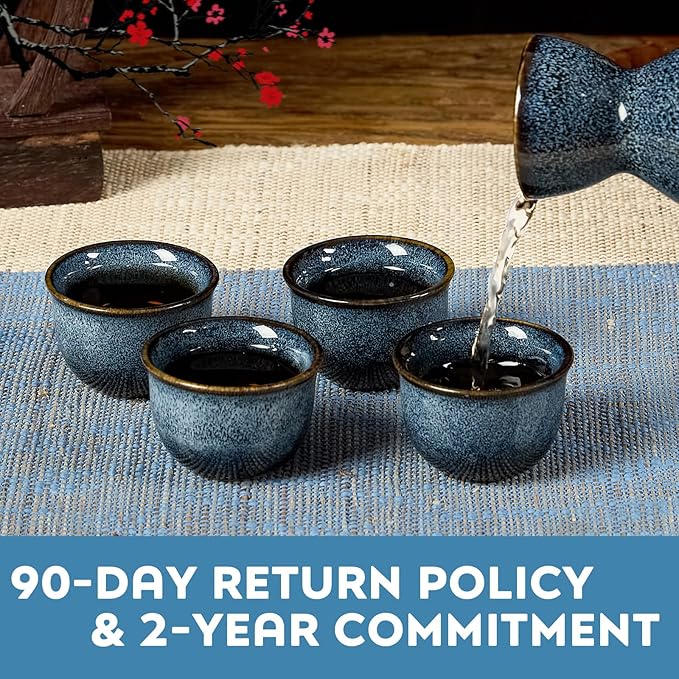 DUJUST 5 pcs Japanese Sake Set, Kiln Altered Glaze Porcelain Sake Set, 1 Bottle, 4 Cups & 1 Gift Box, Warm Carafe, Special Japanese Gift Set - blue
