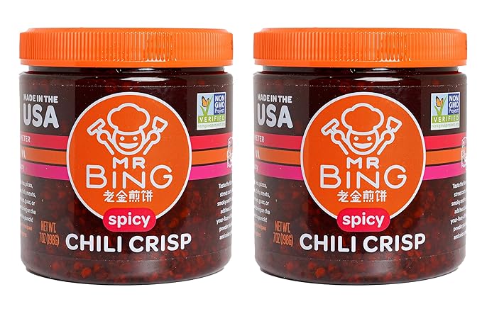 Mr Bing Chili Crisp - Delicious & Flavorful Chili Oil- Made in USA Chili Paste Hot Sauce - Gluten Free, Vegan, No MSG - Pack of 2 Spicy (7 oz.) Jars
