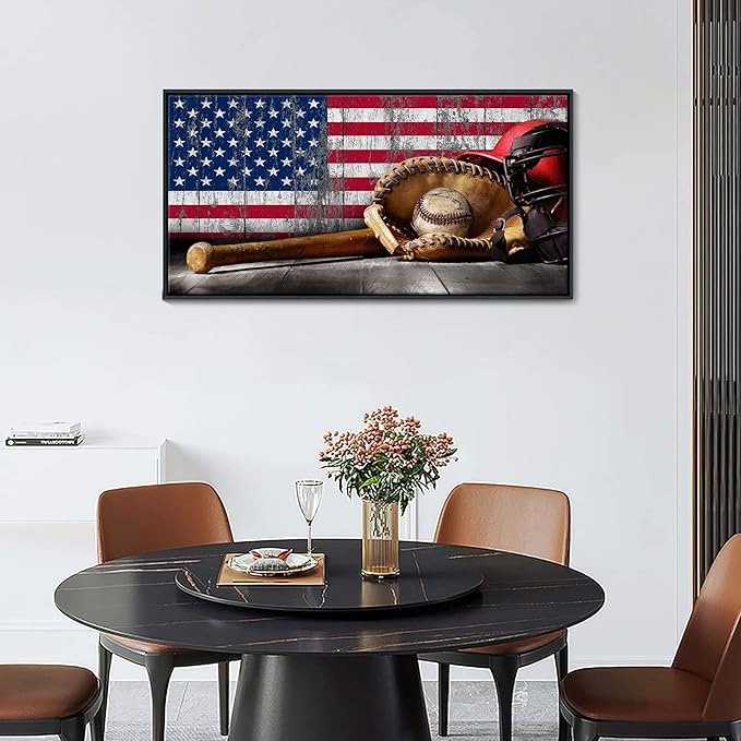 YDYSUNE Baseball Wall Art Vintage American Flag Canvas Prints Sports Pictures Paintings for Living Room Office Home Decorations Modern Artwork 20횞40IN